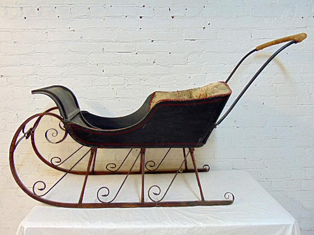 Victorian child's push sleigh, upholstered (1 of 10)