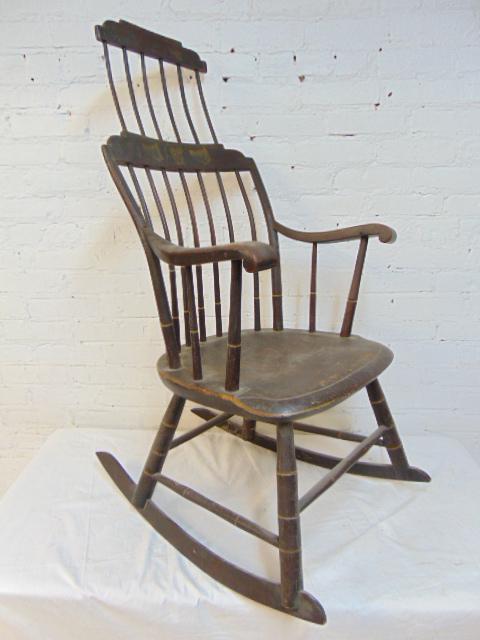 Antique American Windsor rocker, comb back hand painted (1 of 6)