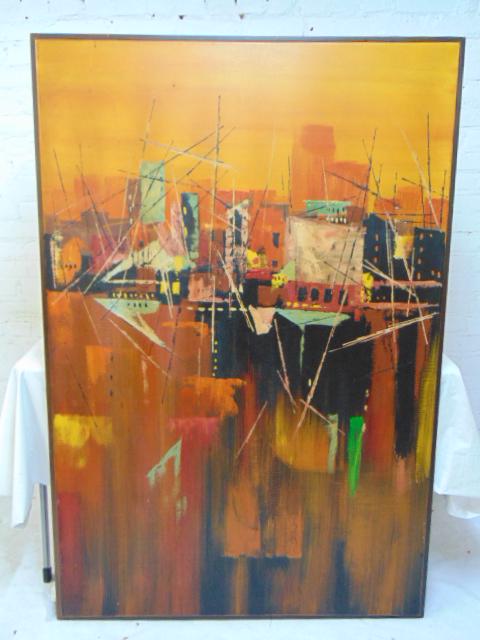Painting, abstract expressionist scene, signed Mara, (1 of 5)