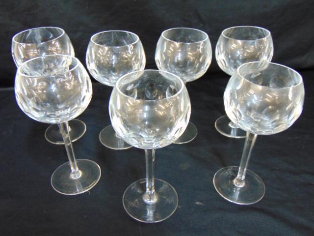 Limor crystal, set of 7 cut glass stems, wine glasses: Limor crystal, set of 7 cut glass stems, wine glasses signed Limor, 7.75"