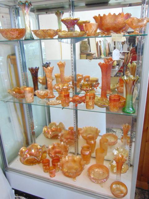 Large collection carnival glass, orange, bowls,vases, (1 of 14)