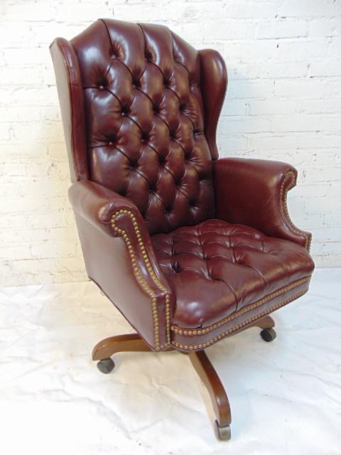 Leather tufted back office chair, burgundy color, on (1 of 4)