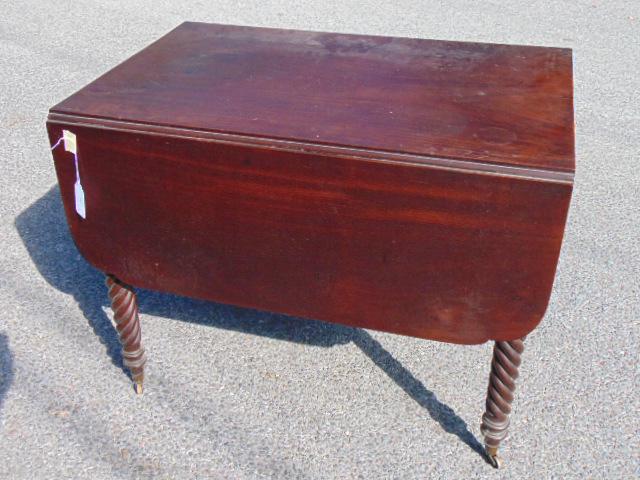 Mahogany drop leaf table with spiral legs, table is 36" (1 of 4)