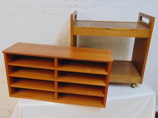 Small desktop file shelf & oak shelf on wheels with (1 of 6)