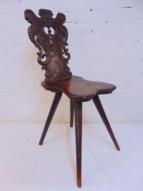 Black forest side chair with carved back, chair is (1 of 5)