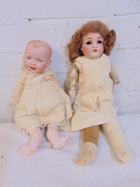2 small bisque dolls, German, includes 12" compo body (1 of 6)