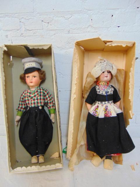 2 vintage dolls, Dutch girl, boy, in box, dolls are (1 of 6)