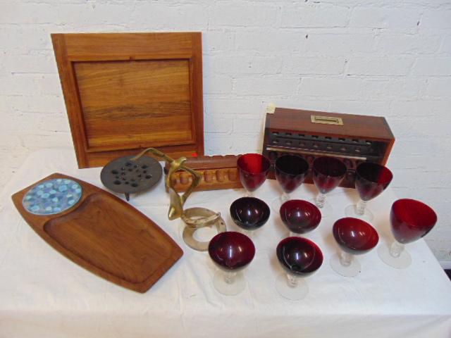 Mid Century lot, wood, metal & brass, Dansk like (1 of 9)