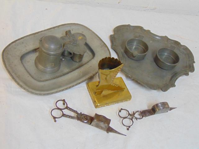 Pewter, brass, metal lot, antique candle snuffers, (1 of 5)