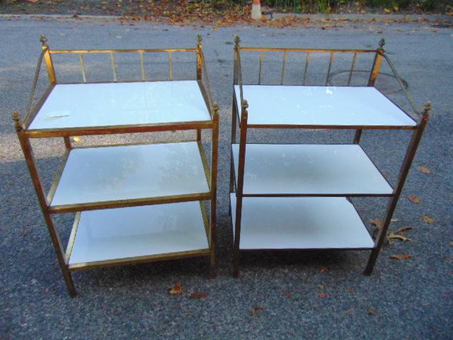 Pair brass & milk glass triple etagere stands with (1 of 5)