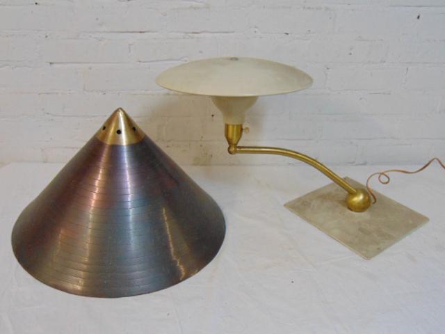 Mid Century desk lamp & metal shade, brass & white (1 of 5)