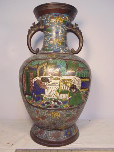 Large Chinese cloisonne vase, with decorative handles, (1 of 13)