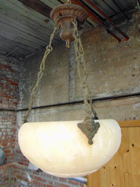 Carved alabaster hanging dome, decorated with leaves, (1 of 6)