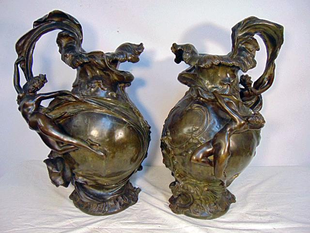 Pair of exceptional bronze urns, A. R. Nelson, art (1 of 12)