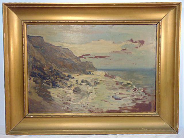 Painting, shore scene, manner of Eugene Boudin, oil on (1 of 16)