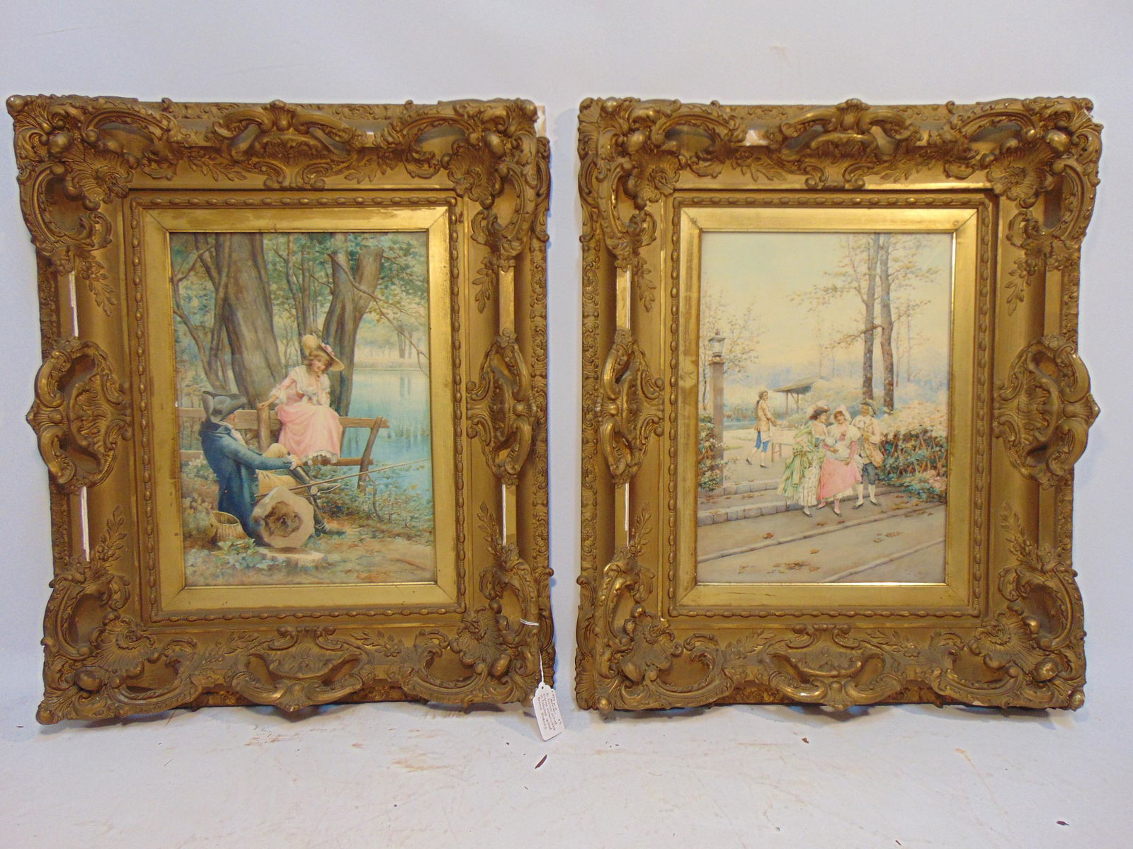Pair paintings, French genre, signed Ant0. Carding, (1 of 11)