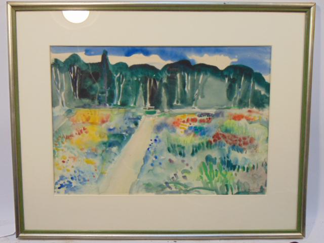 Painting, flowers near woods, William Zorach, (1 of 4)