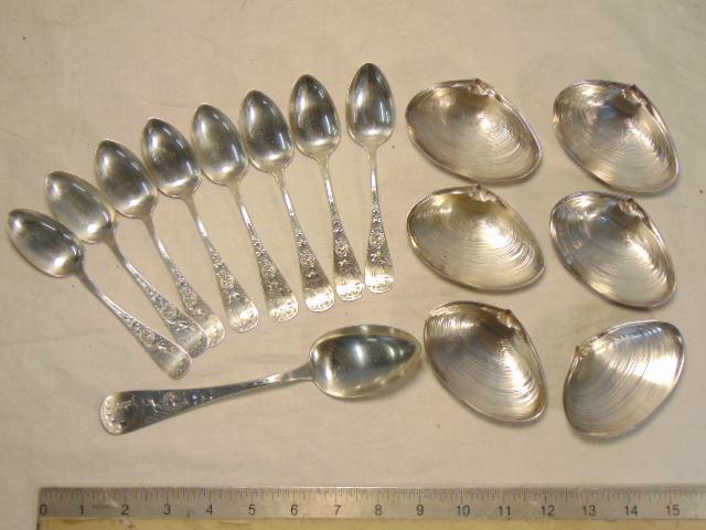 Sterling lot, bright cut spoons & shell shaped nut (1 of 8)