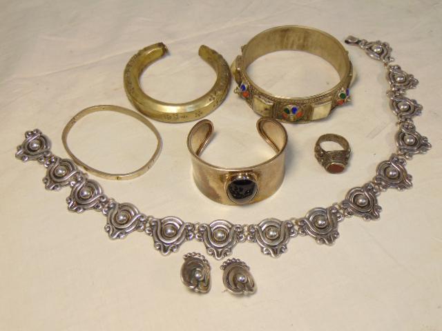 Lot silver jewelry, Mexican Taxco necklace with (1 of 8)