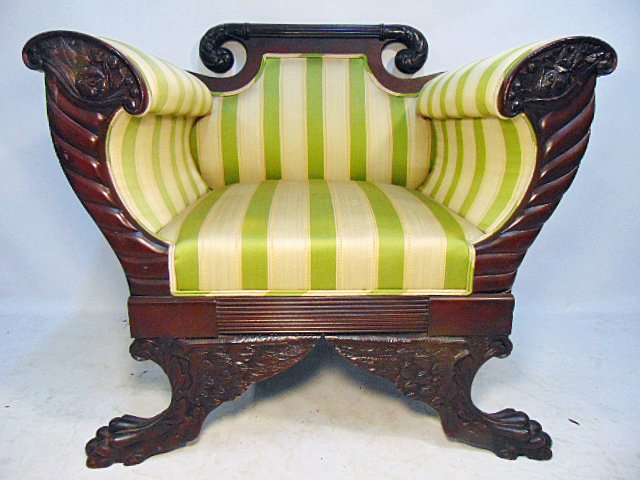 Empire armchair with cornucopia carved arms, paw feet, (1 of 6)