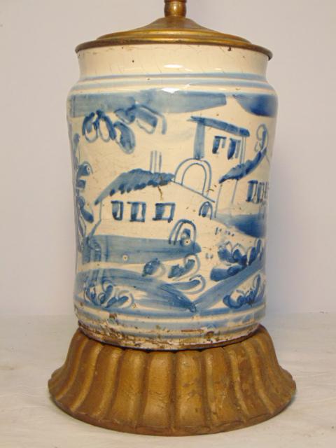 18th Century apothecary jar, lamped, in blue & white, (1 of 5)