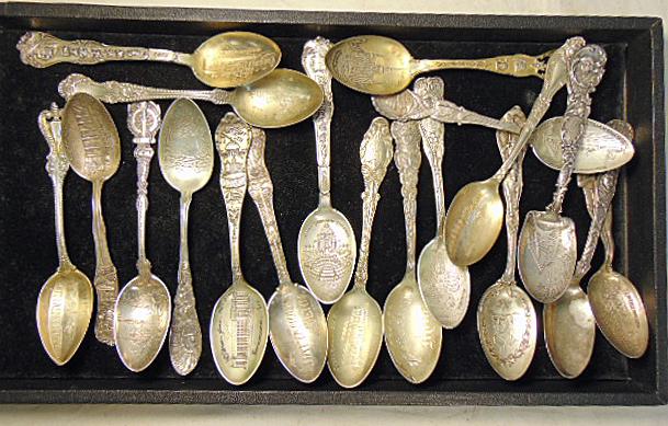 Lot sterling souvenir spoons, various States & historic (1 of 9)