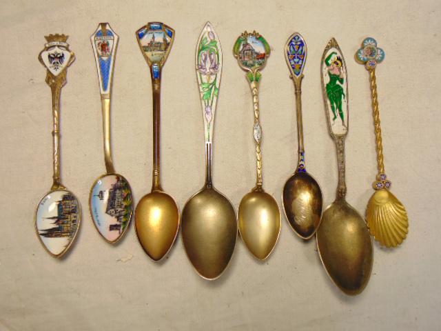 8 silver enameled souvenir spoons, Wartburg, Dresden, (1 of 5)