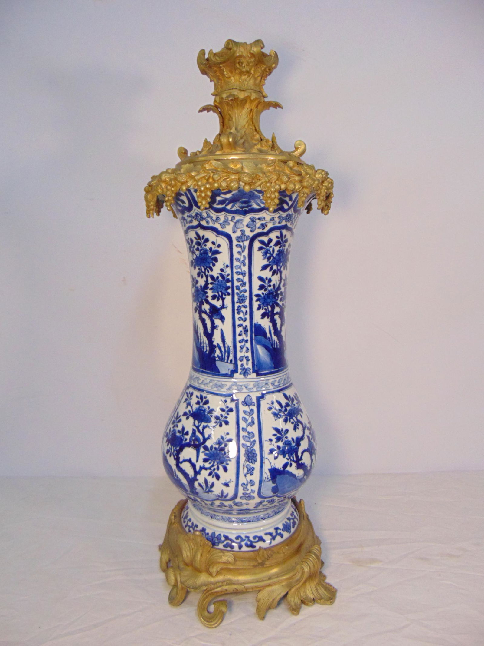 Blue & white Chinese porcelain vase with bronze base, (1 of 11)