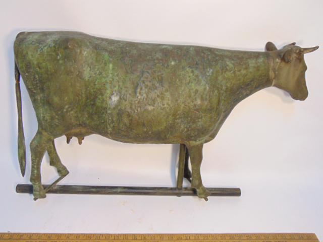 Monumental Fiske cow weathervane, verdigris copper (1 of 14)