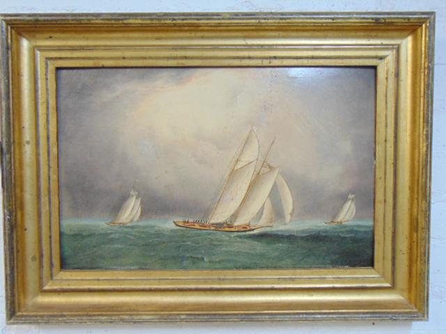 Painting, sail race, James Edward Buttersworth, oil on (1 of 7)