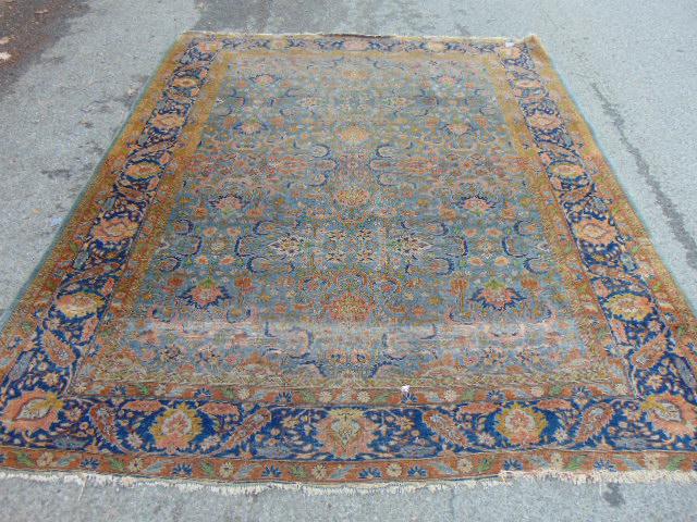 Early Persian room size carpet, blue / beige, rug is (1 of 8)