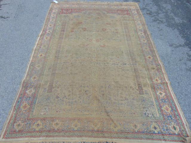 Silk Persian carpet, tree of life, early, worn, rug is (1 of 6)