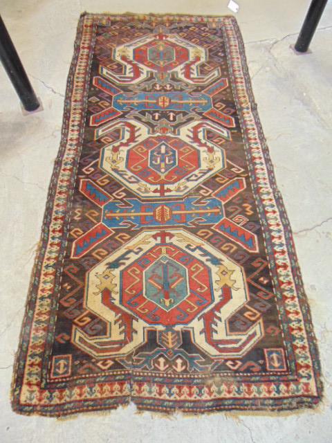 Caucasian carpet, blue, red, white, has tear on one (1 of 8)