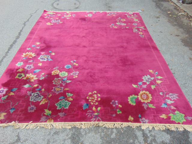Room Size Chinese carpet in pink, with floral detail, (1 of 6)