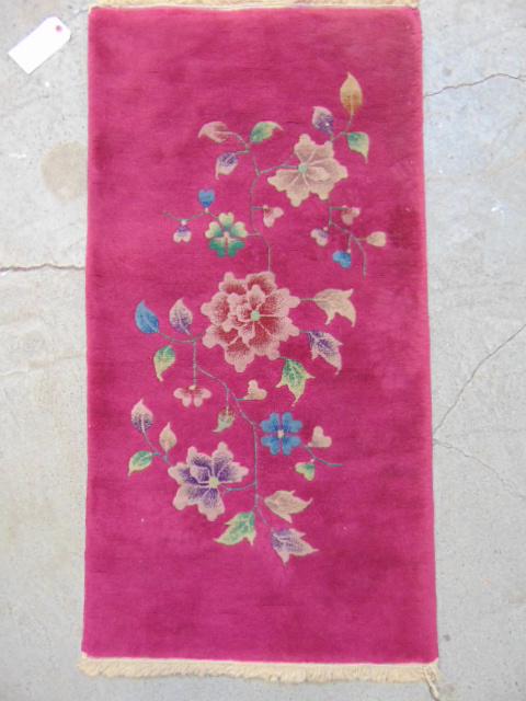 Chinese scatter rug, in pink with floral decoration, (1 of 3)