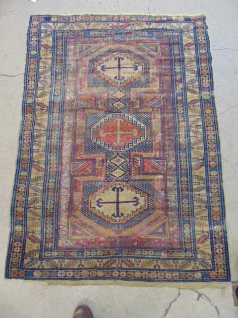 Caucasian scatter rug, worn, repaired (extensively), (1 of 6)