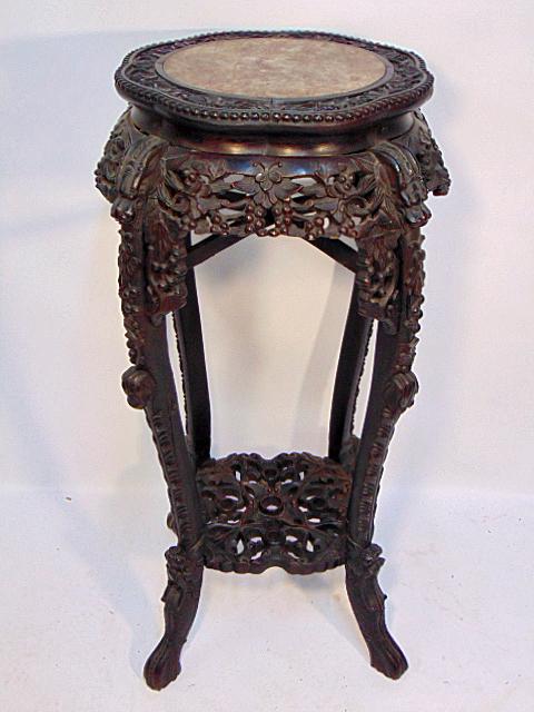 Carved Chinese marble top plant stand, with carved (1 of 8)