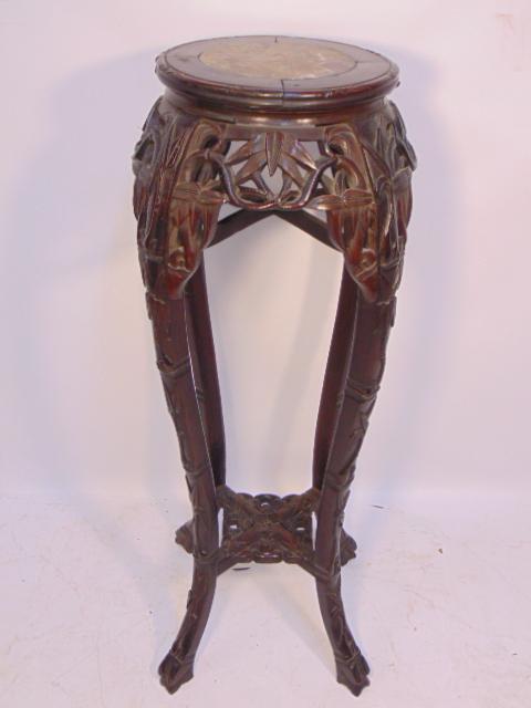 Chinese marble top plant stand, carved base, skirt, (1 of 5)