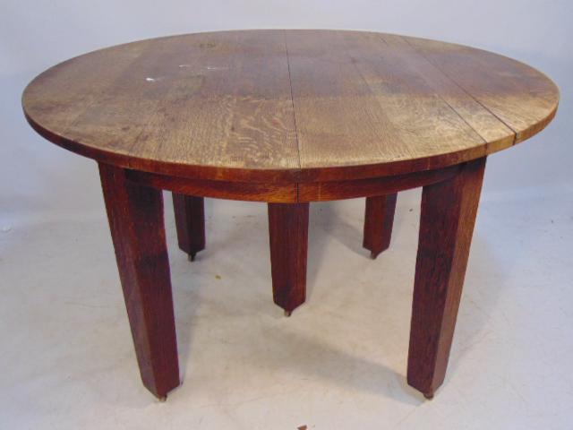 Gustav Stickley round oak table, craftsman paper label, (1 of 7)