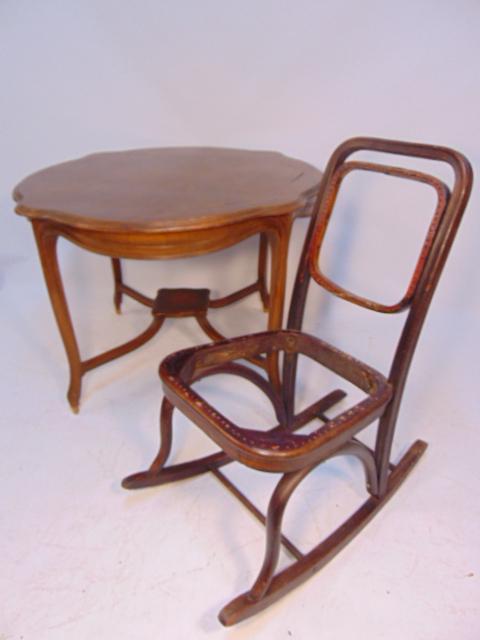 Art nouveau table & bentwood rocker frame, table has (1 of 8)