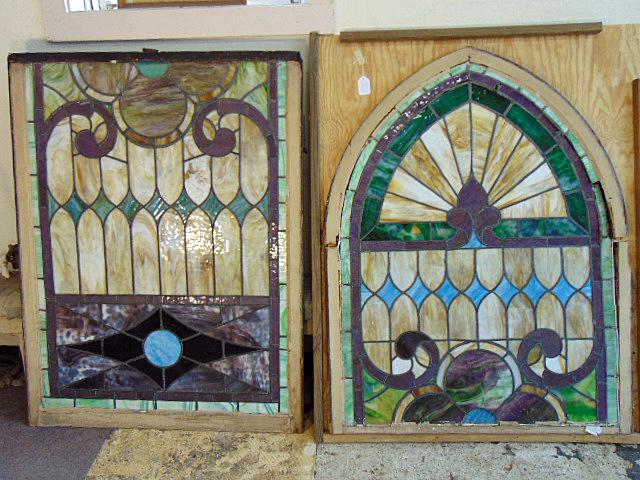 Large double leaded glass window, gothic spire top, (1 of 17)