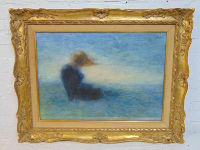 Painting, "Solitude, solitaire, signed illegible, (1 of 6)