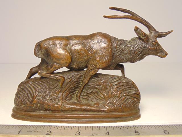 Barye bronze stag or elk, dated 1838, 5 5/8" by 1.5", (1 of 6)