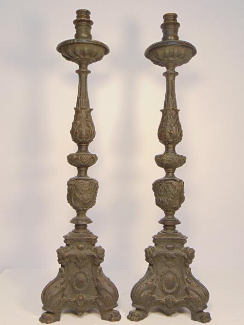 Pair bronze candlesticks, Italian renaissance revival (1 of 9)