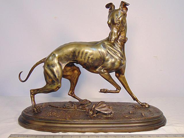 Bronze whippet dog, Arthur Waagen, "La Levrette au (1 of 10)