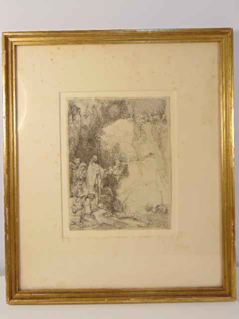 Etching, Rembrandt, "The Raising of Lazarus", original (1 of 9)