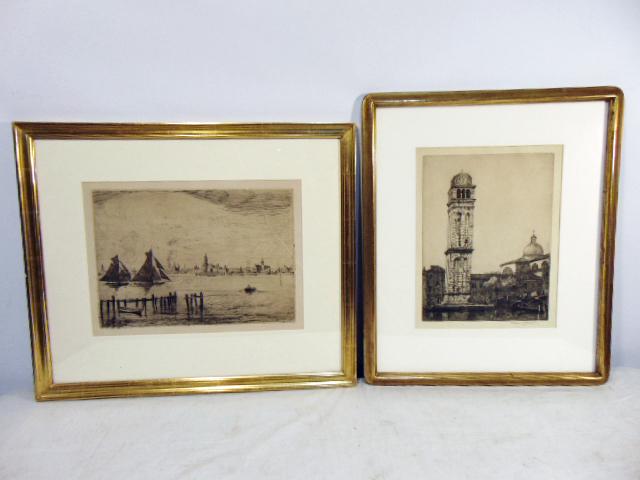 2 etchings, Charles Holroyd & unsigned Dutch town scene (1 of 7)