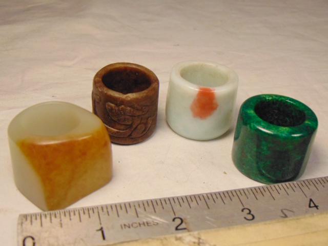 4 Chinese carved stone, Jade archer rings, brown stone (1 of 16)