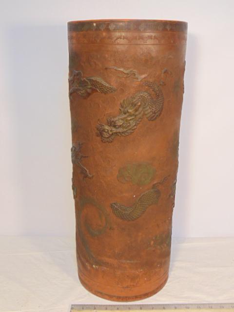 Chinese redware umbrella stand, decorated with dragons, (1 of 9)
