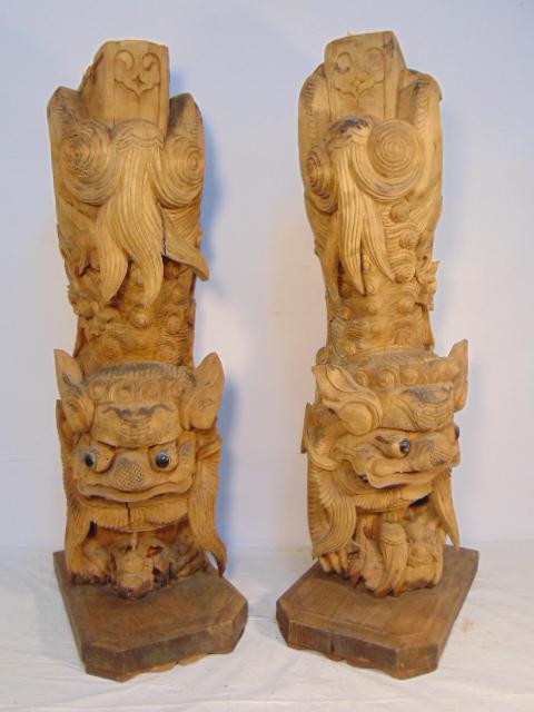 Pair large Asian carved wood dragons, Chinese dragons, (1 of 7)